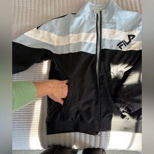 Fila Men's Black and Light Blue Windbreaker. Size S